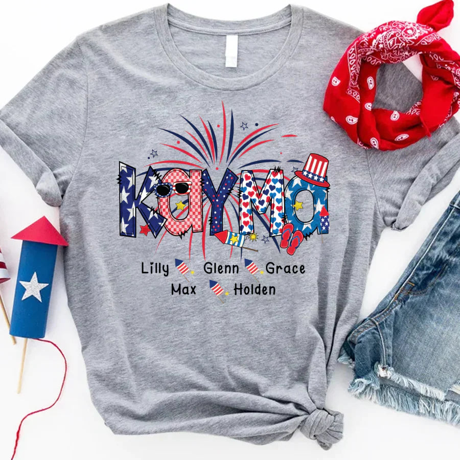Patriotic Doodle 4th Of July Kayma And Grandkid CTH01 T-Shirt