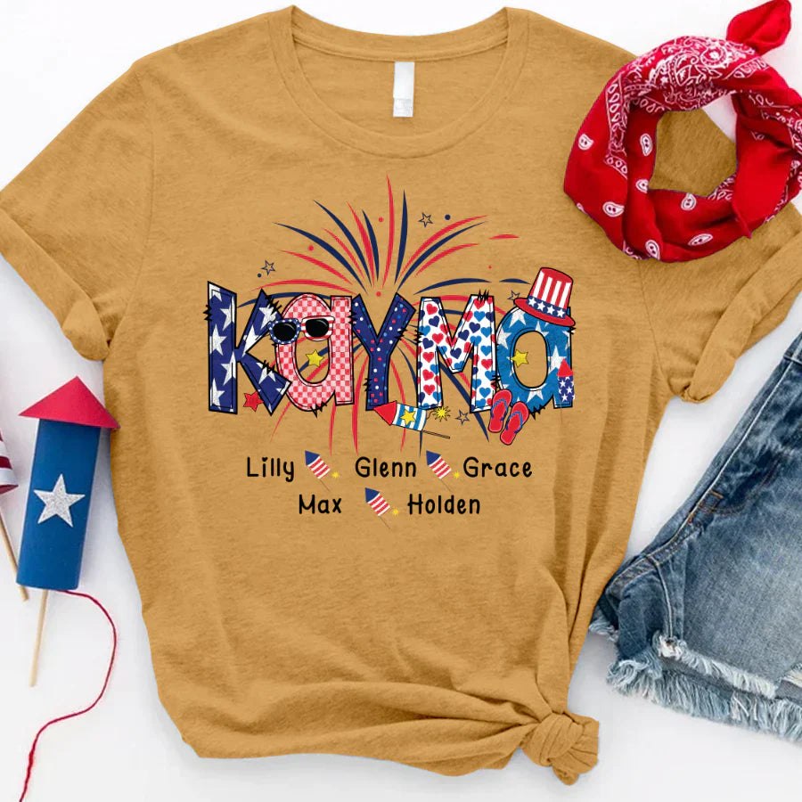 Patriotic Doodle 4th Of July Kayma And Grandkid CTH01 T-Shirt