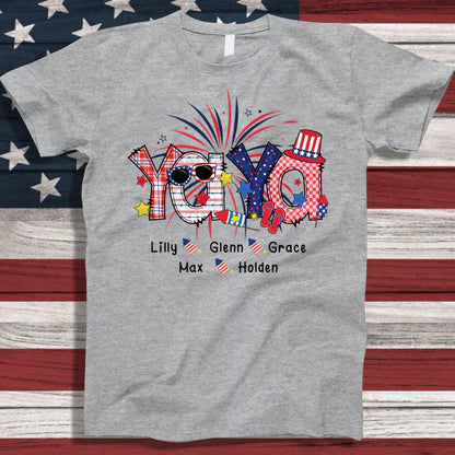 Patriotic Doodle 4th Of July Yaya And Grandkid CTH01 T-Shirt