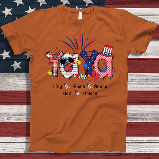 Patriotic Doodle 4th Of July Yaya And Grandkid CTH01 T-Shirt