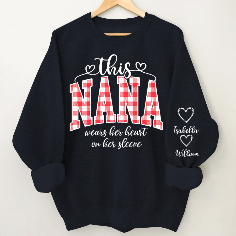 Personalized Christmas Nana Mimi Gigi Grandma And Grandkids with Heart On Sleeve Shirt