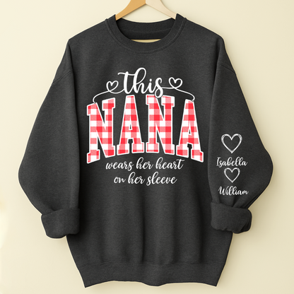 Personalized Christmas Nana Mimi Gigi Grandma And Grandkids with Heart On Sleeve Shirt