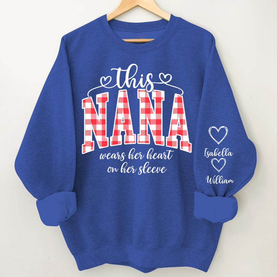 Personalized Christmas Nana Mimi Gigi Grandma And Grandkids with Heart On Sleeve Shirt