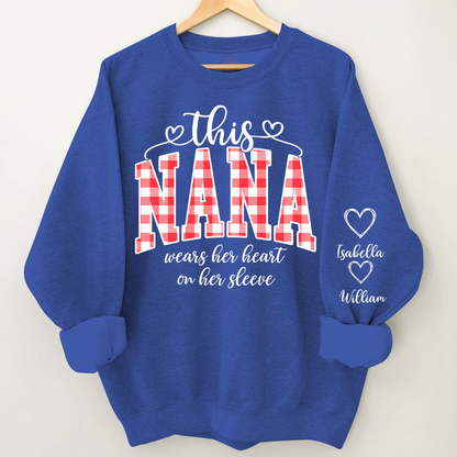 Personalized Christmas Nana Mimi Gigi Grandma And Grandkids with Heart On Sleeve Shirt