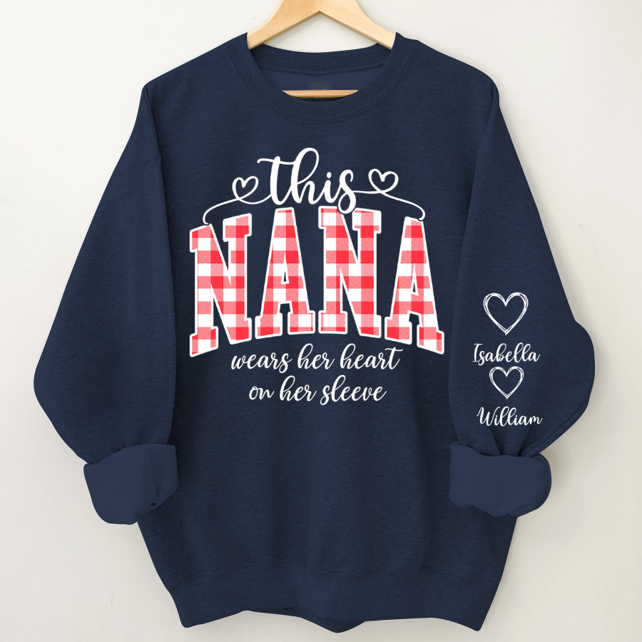 Personalized Christmas Nana Mimi Gigi Grandma And Grandkids with Heart On Sleeve Shirt