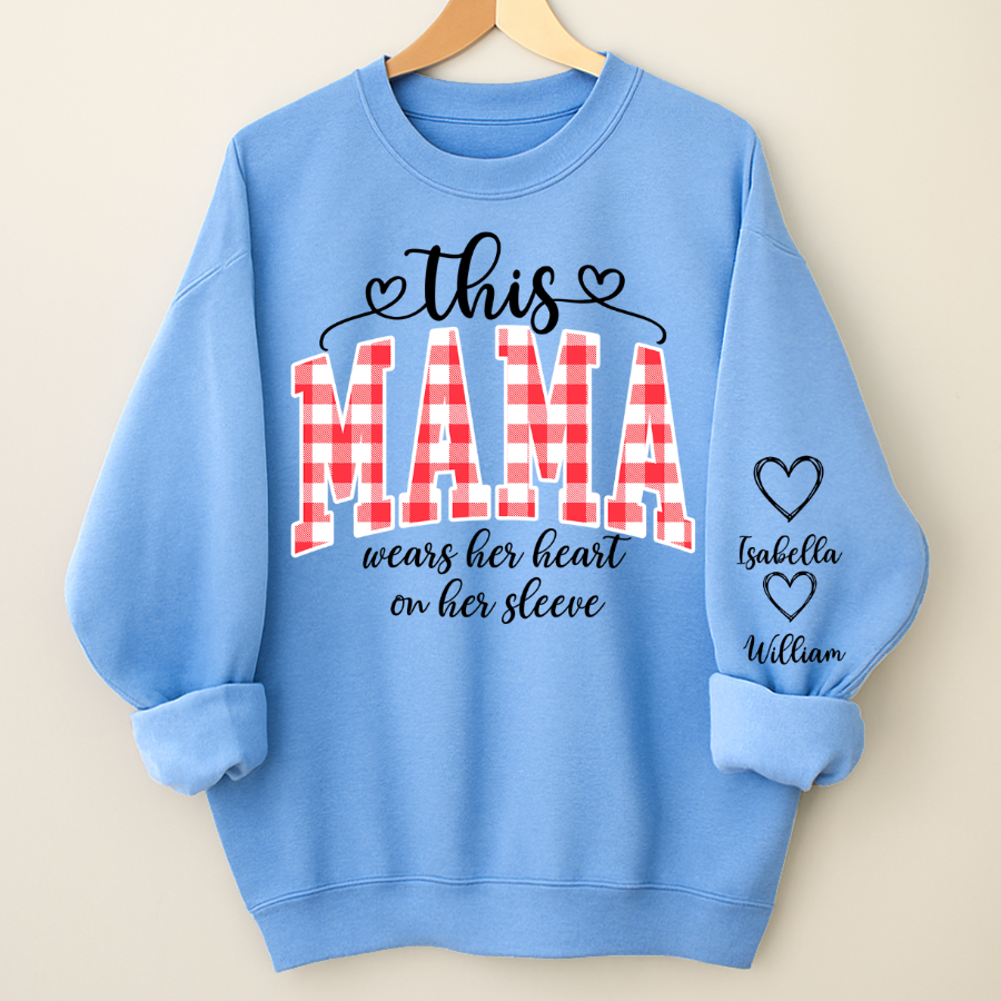 Personalized Christmas Nana Mimi Gigi Grandma And Grandkids with Heart On Sleeve Shirt