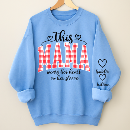 Personalized Christmas Nana Mimi Gigi Grandma And Grandkids with Heart On Sleeve Shirt
