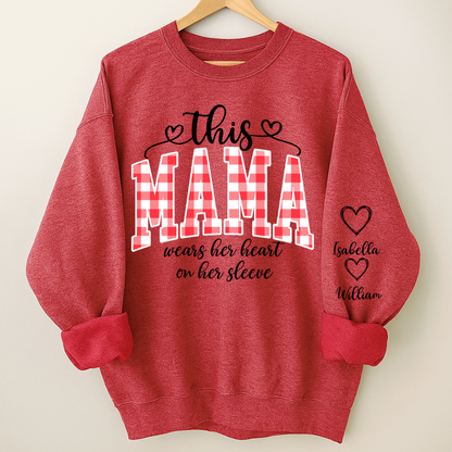 Personalized Christmas Nana Mimi Gigi Grandma And Grandkids with Heart On Sleeve Shirt