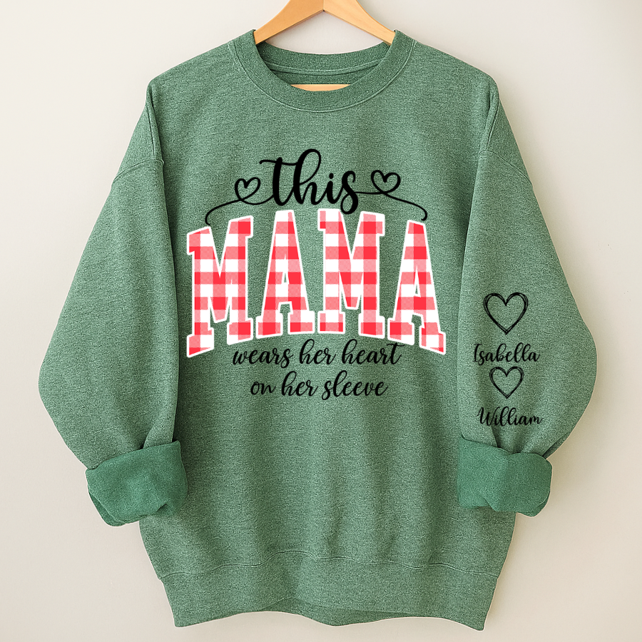 Personalized Christmas Nana Mimi Gigi Grandma And Grandkids with Heart On Sleeve Shirt