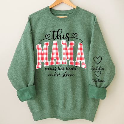Personalized Christmas Nana Mimi Gigi Grandma And Grandkids with Heart On Sleeve Shirt