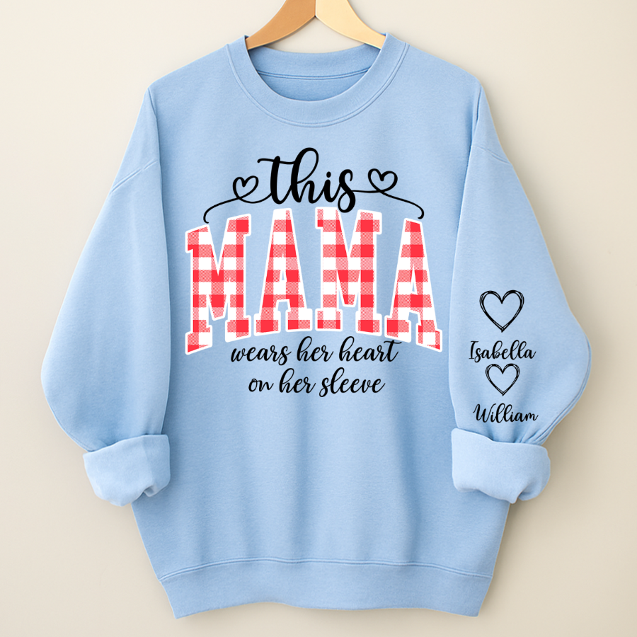 Personalized Christmas Nana Mimi Gigi Grandma And Grandkids with Heart On Sleeve Shirt