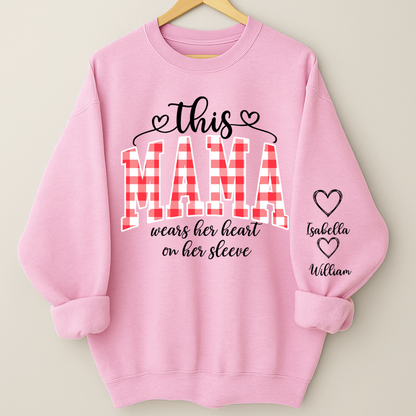 Personalized Christmas Nana Mimi Gigi Grandma And Grandkids with Heart On Sleeve Shirt