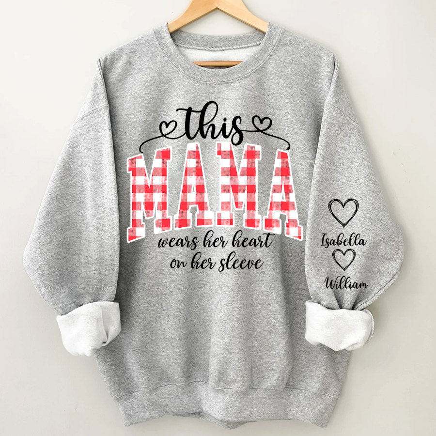 Personalized Christmas Nana Mimi Gigi Grandma And Grandkids with Heart On Sleeve Shirt