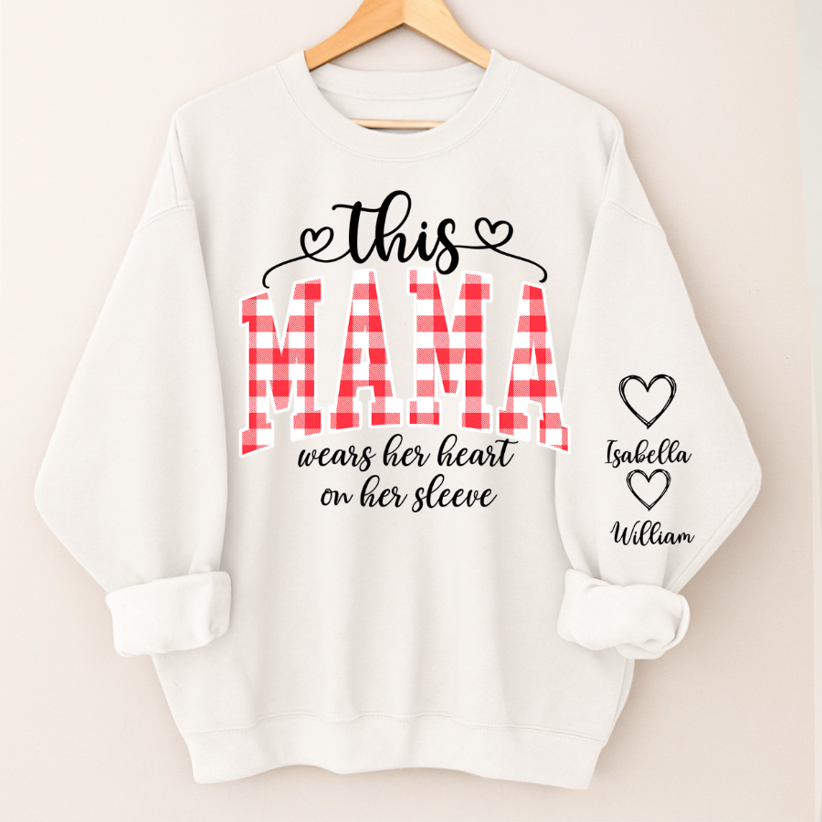 Personalized Christmas Nana Mimi Gigi Grandma And Grandkids with Heart On Sleeve Shirt