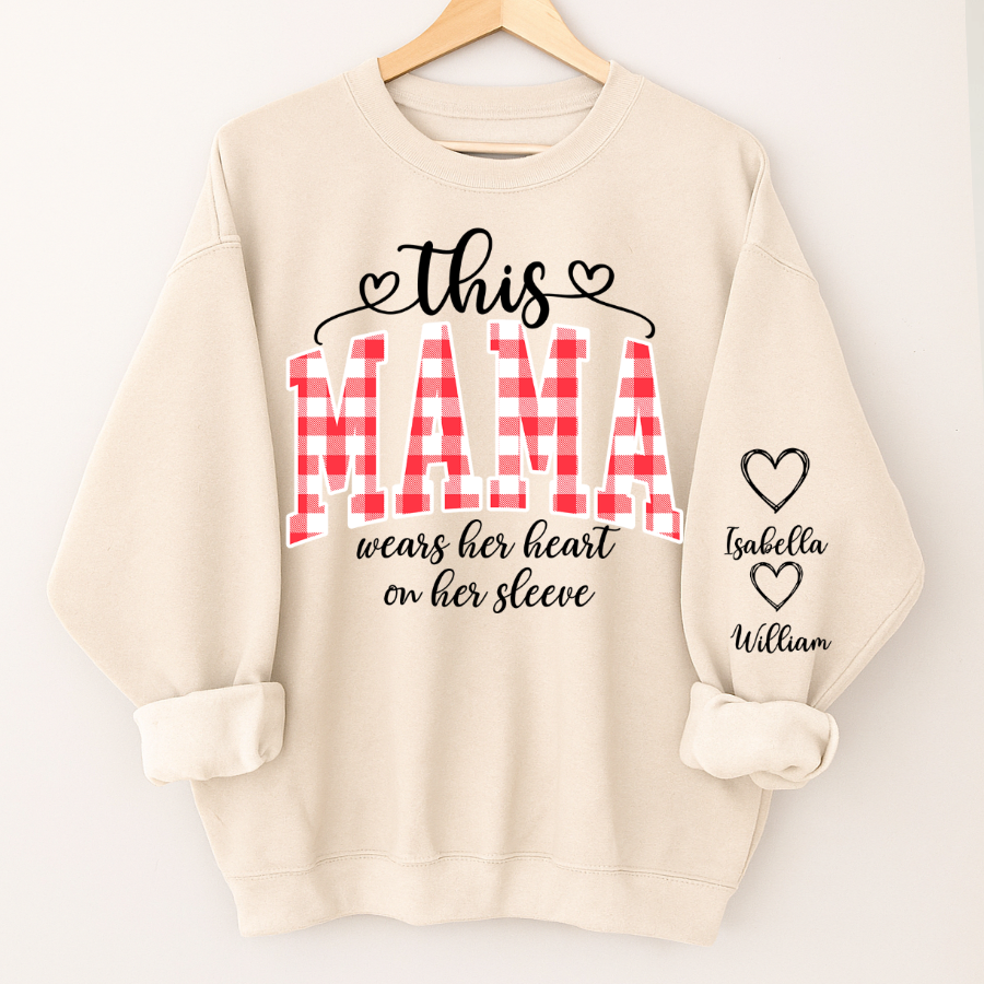 Personalized Christmas Nana Mimi Gigi Grandma And Grandkids with Heart On Sleeve Shirt
