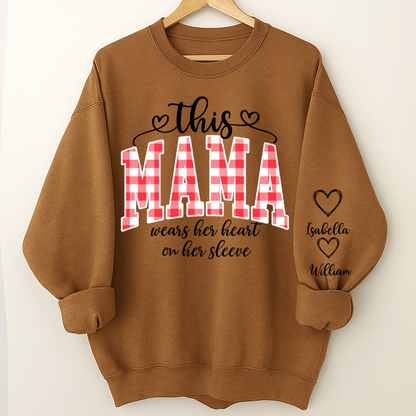 Personalized Christmas Nana Mimi Gigi Grandma And Grandkids with Heart On Sleeve Shirt