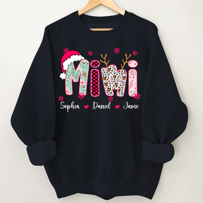 Personalized Christmas Santa Mimi Nana Grandma and Grandkids Christmas Shirt