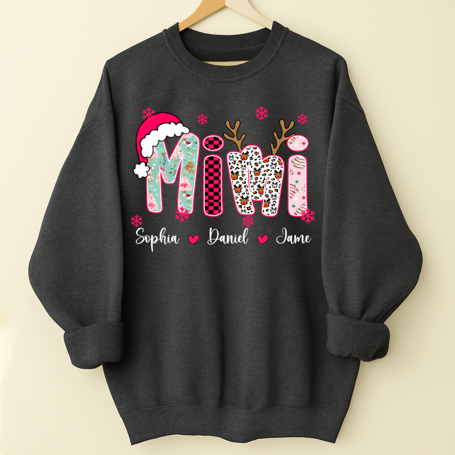 Personalized Christmas Santa Mimi Nana Grandma and Grandkids Christmas Shirt