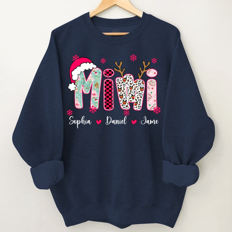 Personalized Christmas Santa Mimi Nana Grandma and Grandkids Christmas Shirt