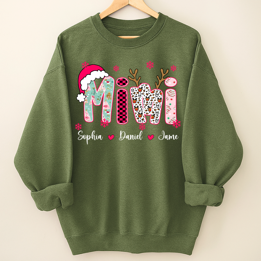 Personalized Christmas Santa Mimi Nana Grandma and Grandkids Christmas Shirt
