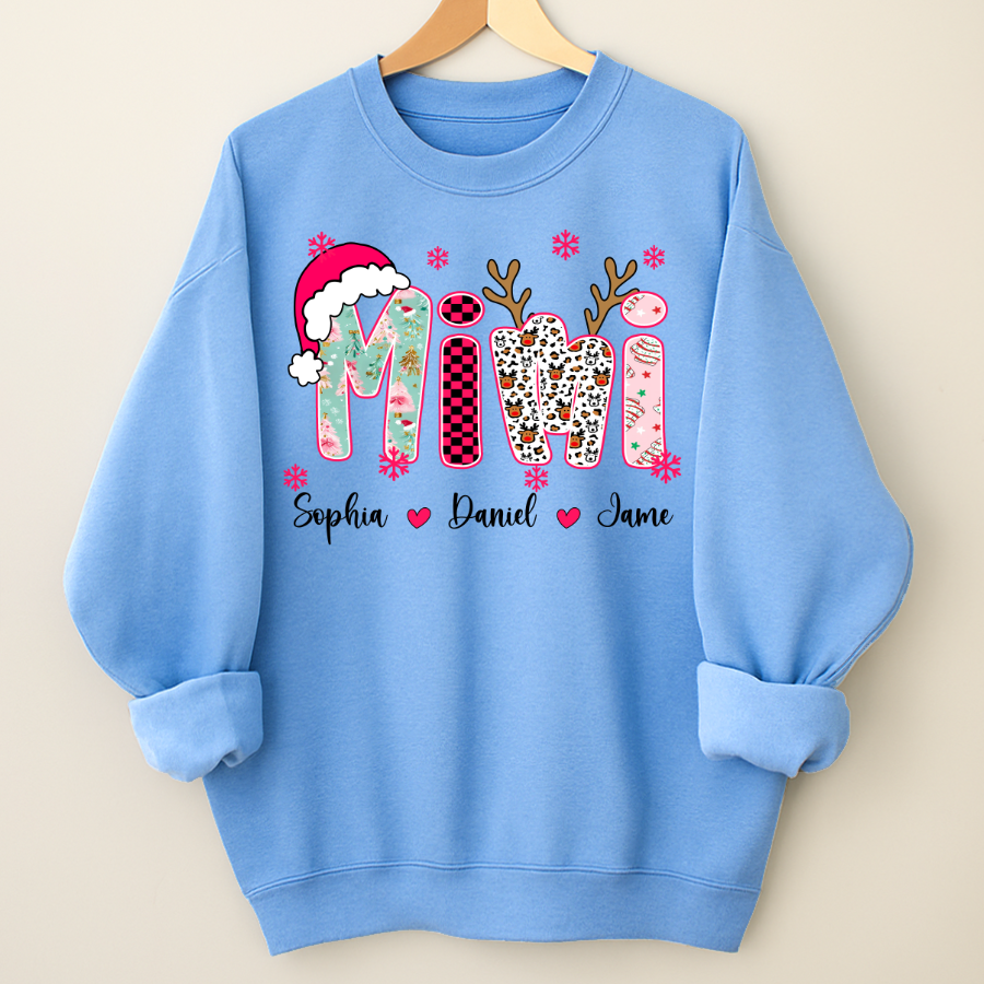 Personalized Christmas Santa Mimi Nana Grandma and Grandkids Christmas Shirt