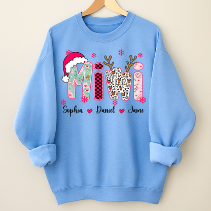 Personalized Christmas Santa Mimi Nana Grandma and Grandkids Christmas Shirt