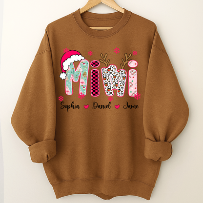 Personalized Christmas Santa Mimi Nana Grandma and Grandkids Christmas Shirt