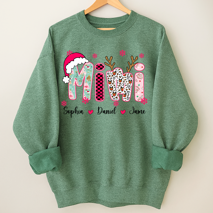 Personalized Christmas Santa Mimi Nana Grandma and Grandkids Christmas Shirt