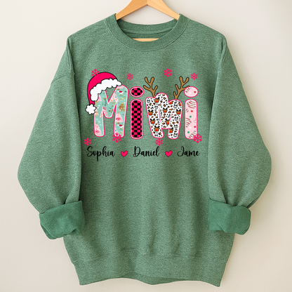 Personalized Christmas Santa Mimi Nana Grandma and Grandkids Christmas Shirt