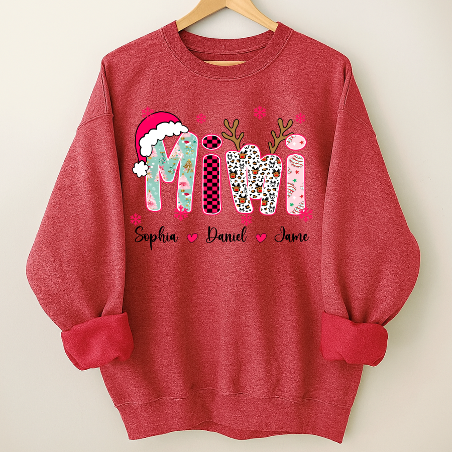 Personalized Christmas Santa Mimi Nana Grandma and Grandkids Christmas Shirt