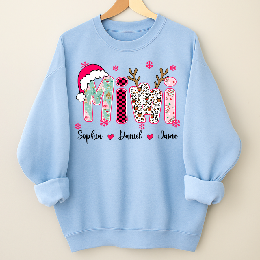 Personalized Christmas Santa Mimi Nana Grandma and Grandkids Christmas Shirt