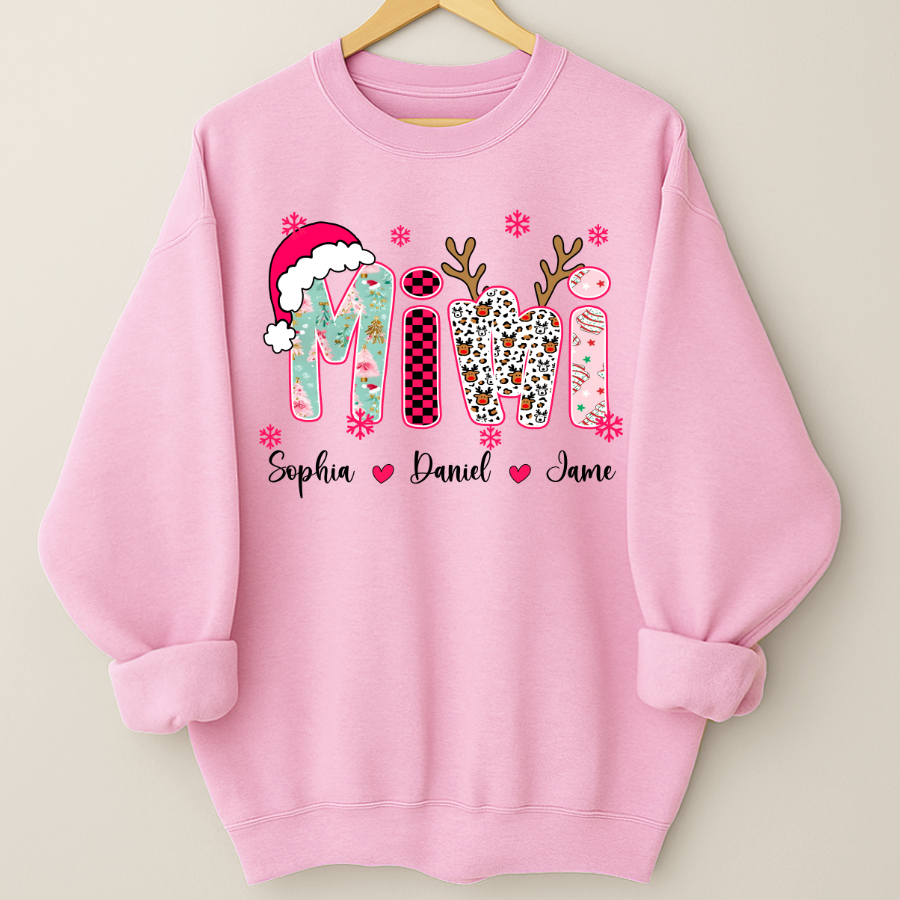 Personalized Christmas Santa Mimi Nana Grandma and Grandkids Christmas Shirt