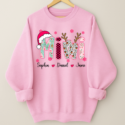 Personalized Christmas Santa Mimi Nana Grandma and Grandkids Christmas Shirt