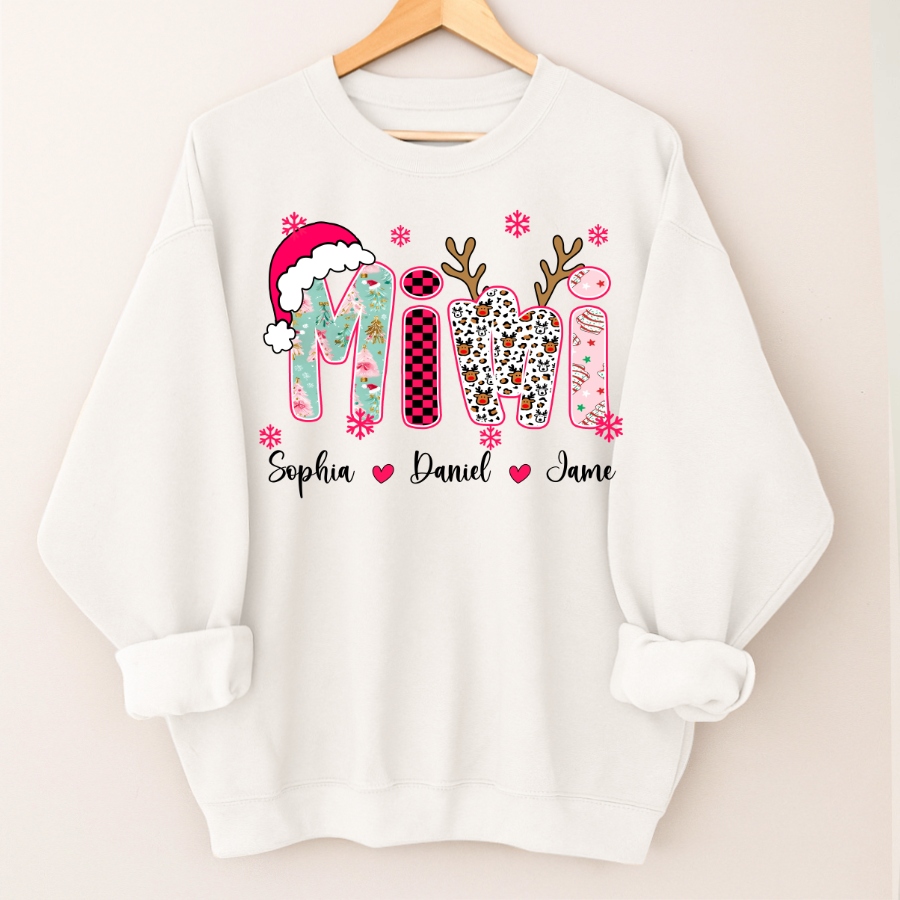 Personalized Christmas Santa Mimi Nana Grandma and Grandkids Christmas Shirt
