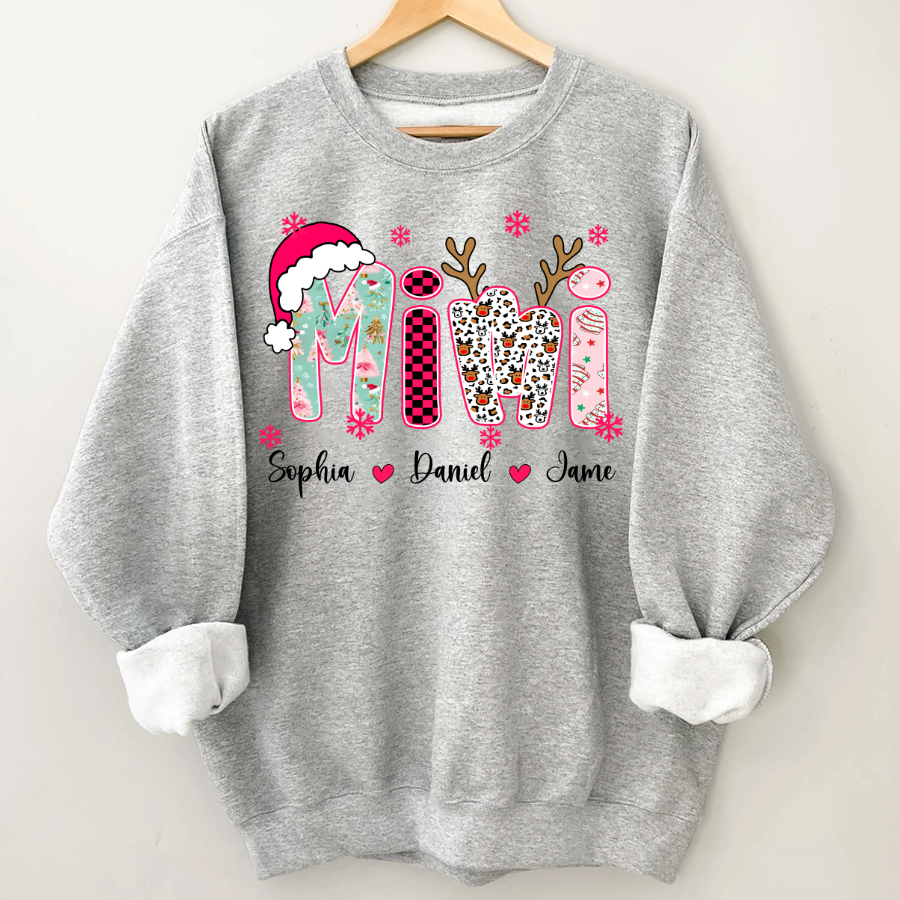 Personalized Christmas Santa Mimi Nana Grandma and Grandkids Christmas Shirt