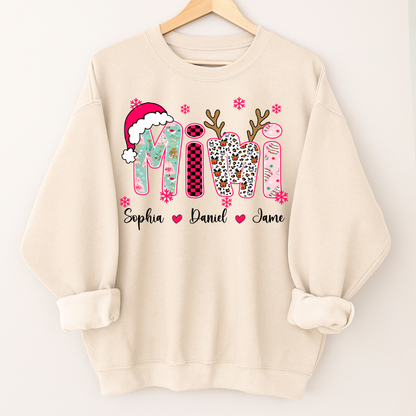Personalized Christmas Santa Mimi Nana Grandma and Grandkids Christmas Shirt
