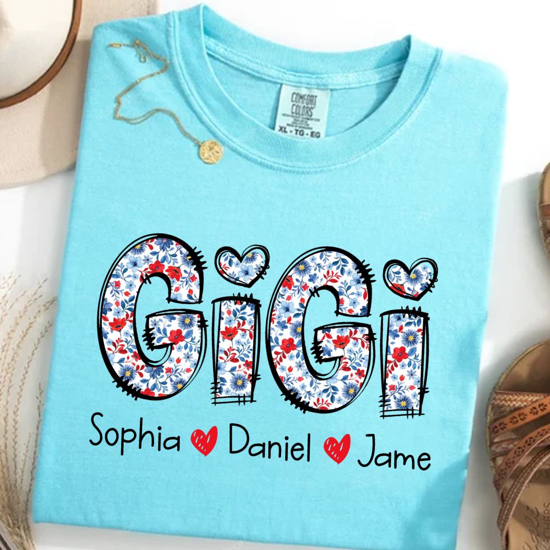 Personalized Gigi And Grandkids Floral 4th Of July