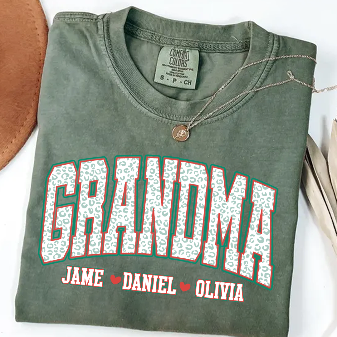 Personalized Grandma and Grandkids Leopard Christmas Gift Shirt