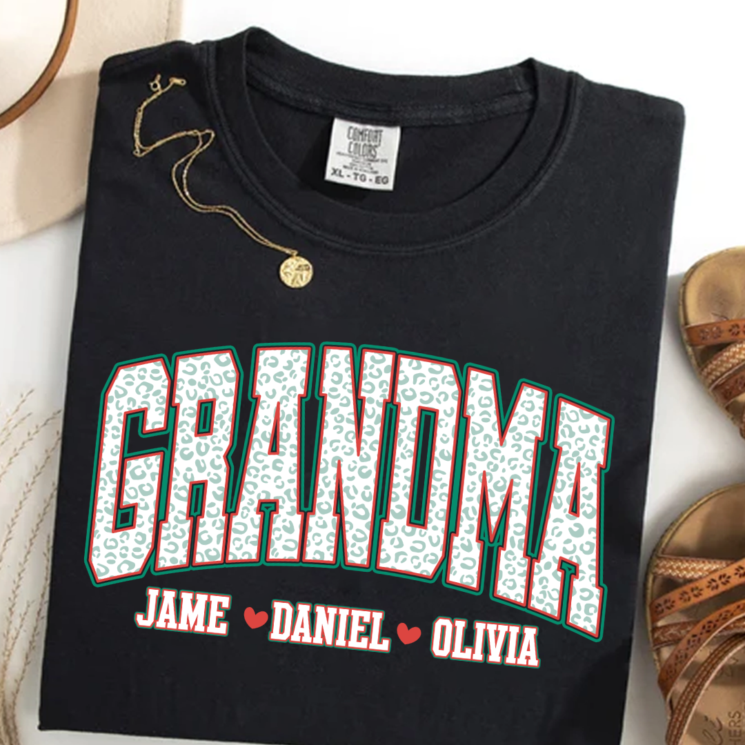 Personalized Grandma and Grandkids Leopard Christmas Gift Shirt