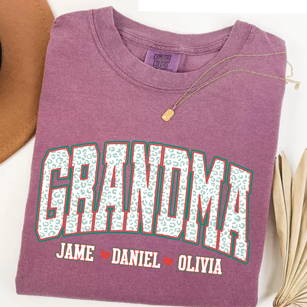 Personalized Grandma and Grandkids Leopard Christmas Gift Shirt