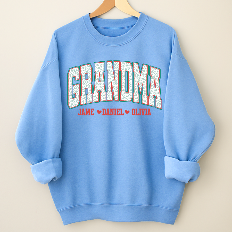 Personalized Grandma and Grandkids Leopard Christmas Gift Shirt