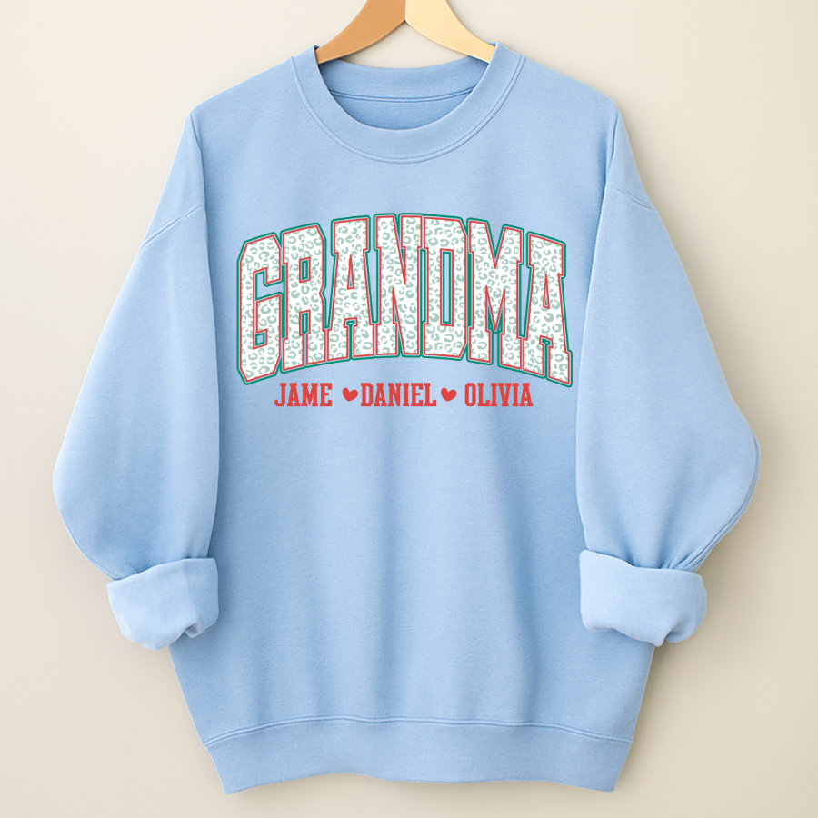 Personalized Grandma and Grandkids Leopard Christmas Gift Shirt
