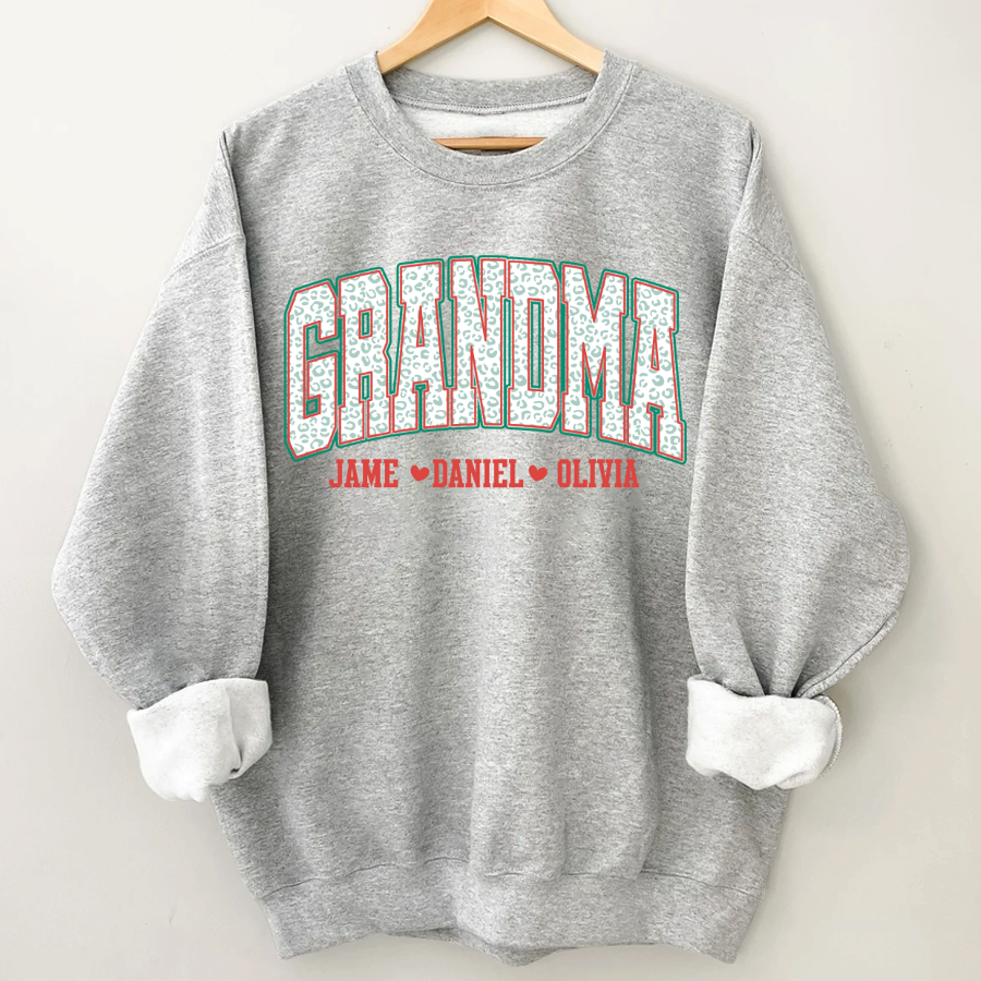 Personalized Grandma and Grandkids Leopard Christmas Gift Shirt