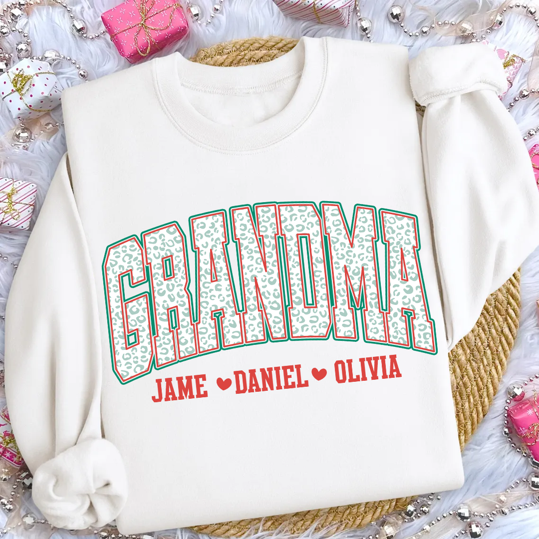 Personalized Grandma and Grandkids Leopard Christmas Gift Shirt
