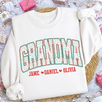 Personalized Grandma and Grandkids Leopard Christmas Gift Shirt