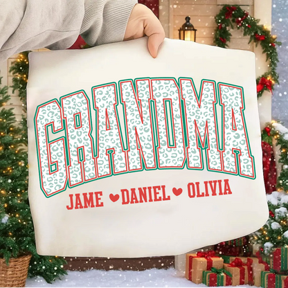 Personalized Grandma and Grandkids Leopard Christmas Gift Shirt