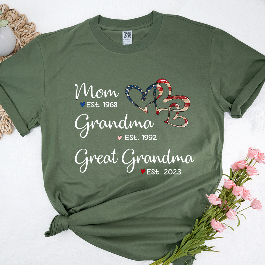 Personalized America Heart Mom Grandma Great Grandma T-Shirt
