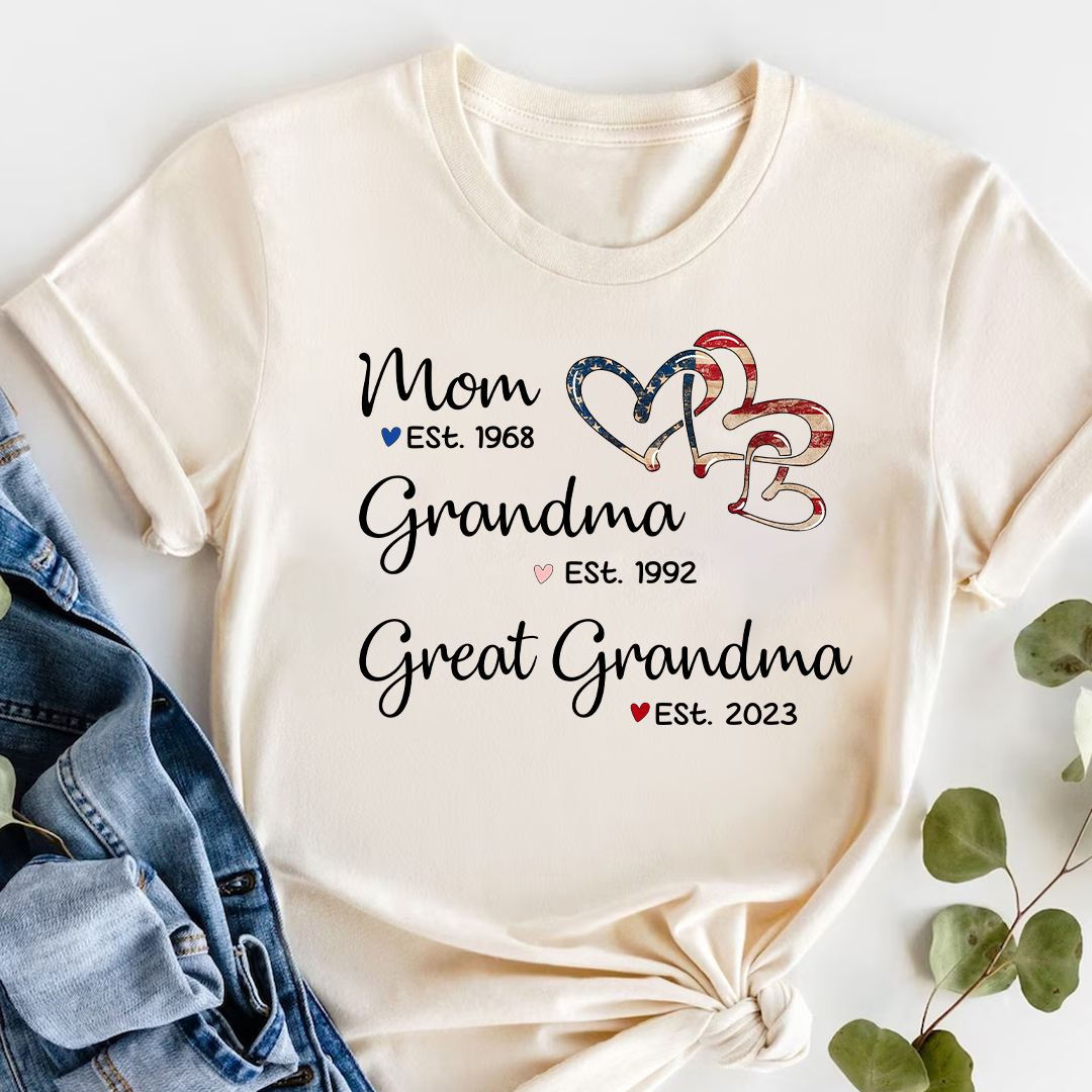 Personalized America Heart Mom Grandma Great Grandma T-Shirt