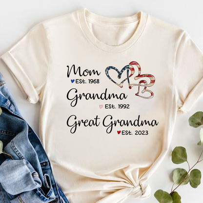 Personalized America Heart Mom Grandma Great Grandma T-Shirt