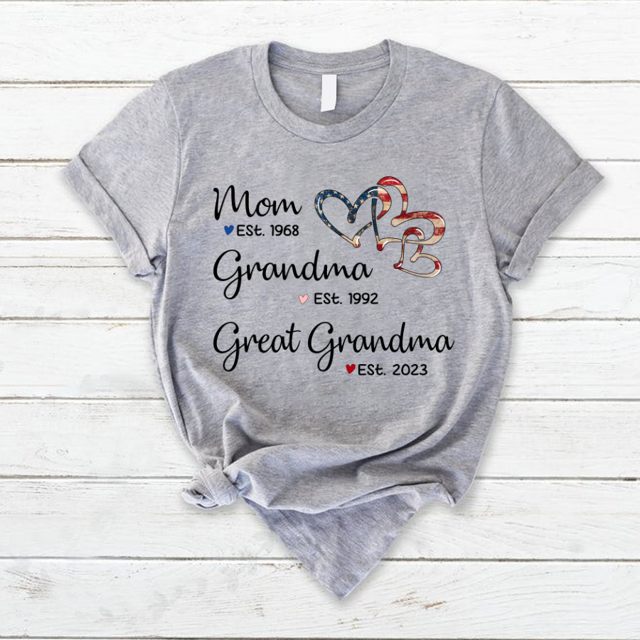 Personalized America Heart Mom Grandma Great Grandma T-Shirt